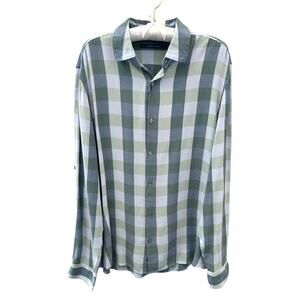 PERRY ELLIS | Untucked Plaid Button Up Shirt Green Blue Heather NWT | Medium